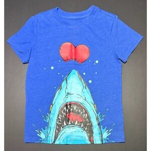 Cat & Jack Boys 2016 Unisex Kids Sz Small 6/7 Blue Shark Heart Valentine's Day